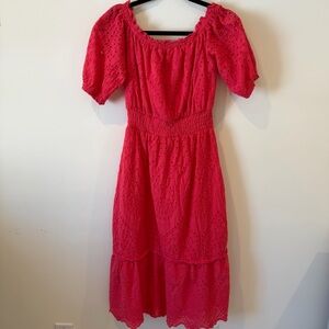 Betsey Johnson Eyelet Lace Pink/Coral Midi Dress M